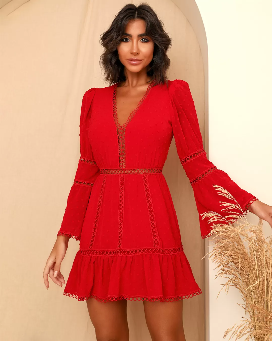 Dot Clothing - Dress Dot Clothing workout wheeldo lace Long Sleeve Red - 1764VERM