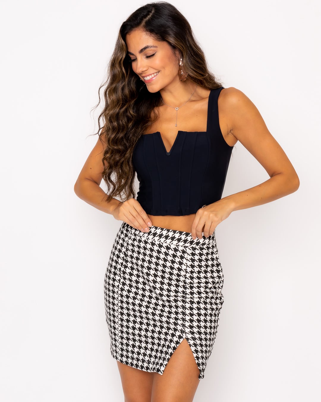 Miss Misses - Miss Misses Chess Skirt with Red Zipper - 19131001
