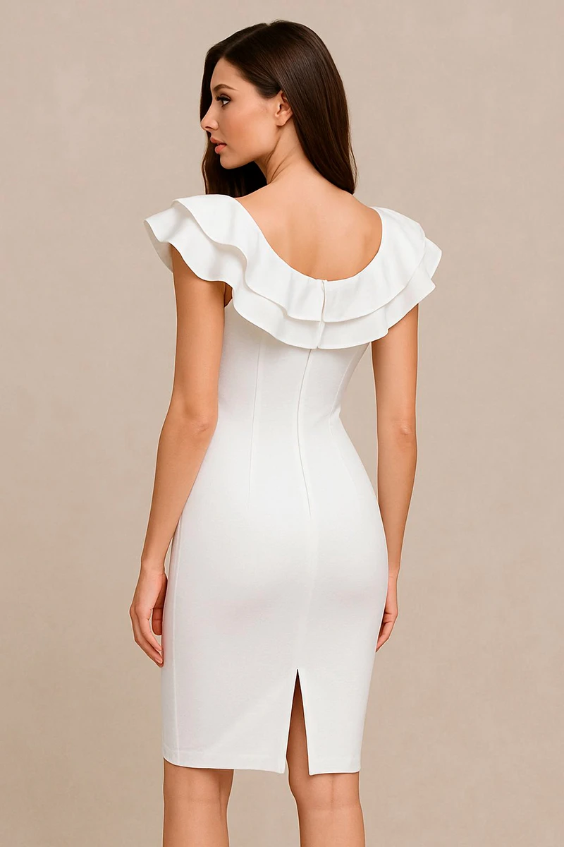 Miss Misses - Vestido Miss Misses Midi Babado Ombro a Ombro Offwhite - 19012OFF