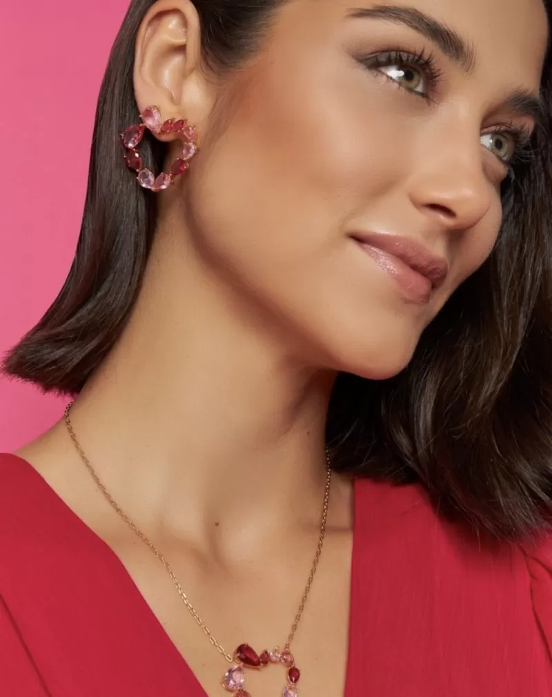 Mikabe - Brinco Coração Cristais Rosa e Pink - MK1517