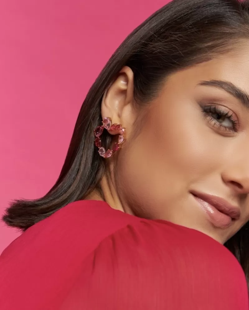 Mikabe - Brinco Coração Cristais Rosa e Pink - MK1517