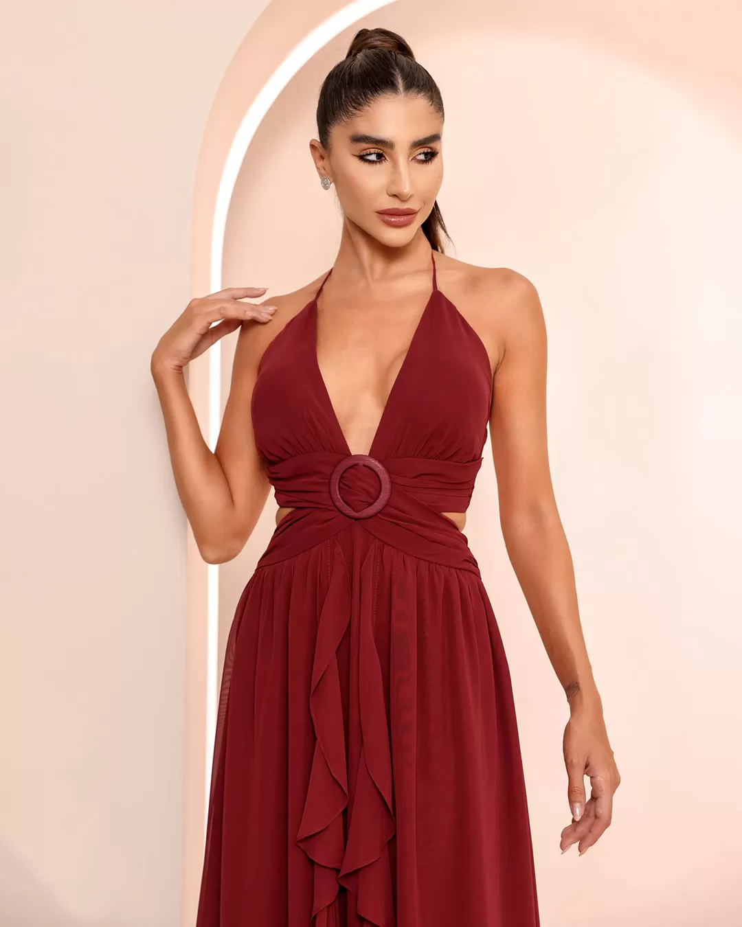Dot Clothing - Vestido Dot Clothing Longo Fivela Bordo - 1861BORDO