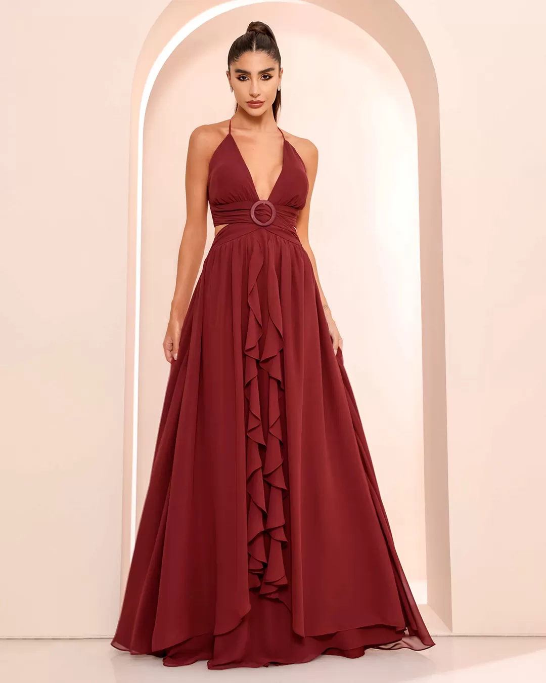 Dot Clothing - Dress Dot Clothing Long Buckle Bordo - 1861BORDO