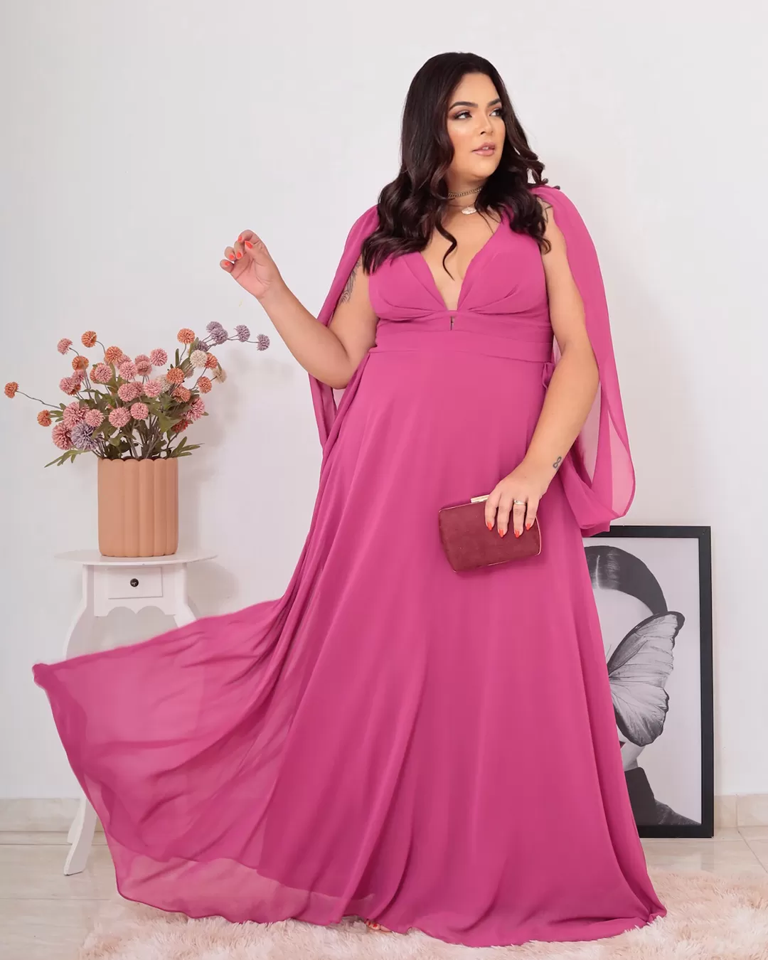 Cappuccino - Vestido Cappuccino Longo detalhe Ombro Rosa - 8J172PSROSA