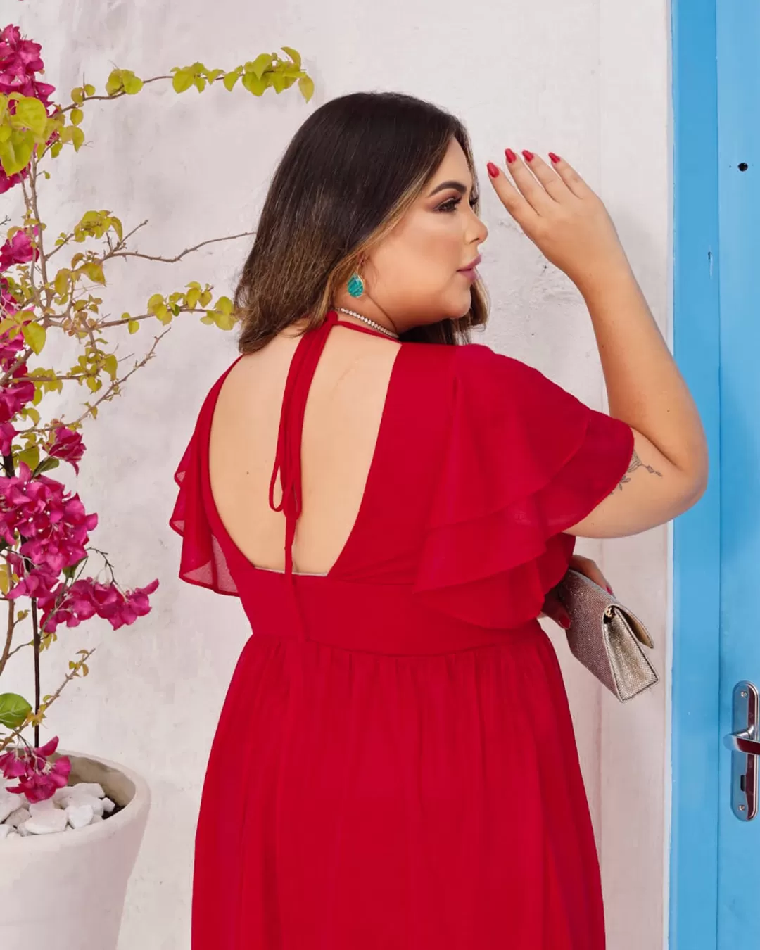 Cappuccino - Vestido Cappuccino Longo detalhe Ombro Vermelho - 8J177PSVERM