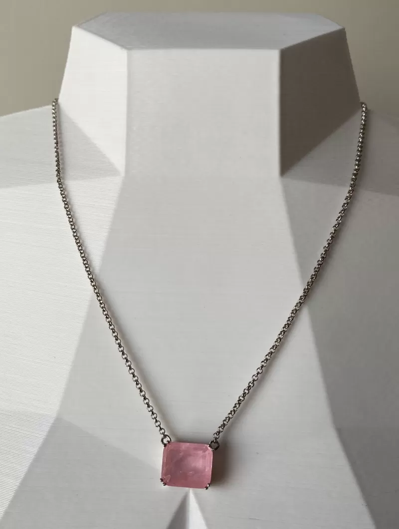Mikabe - Colar Turmalina Fusion Rosa Ródio Branco - MK1552