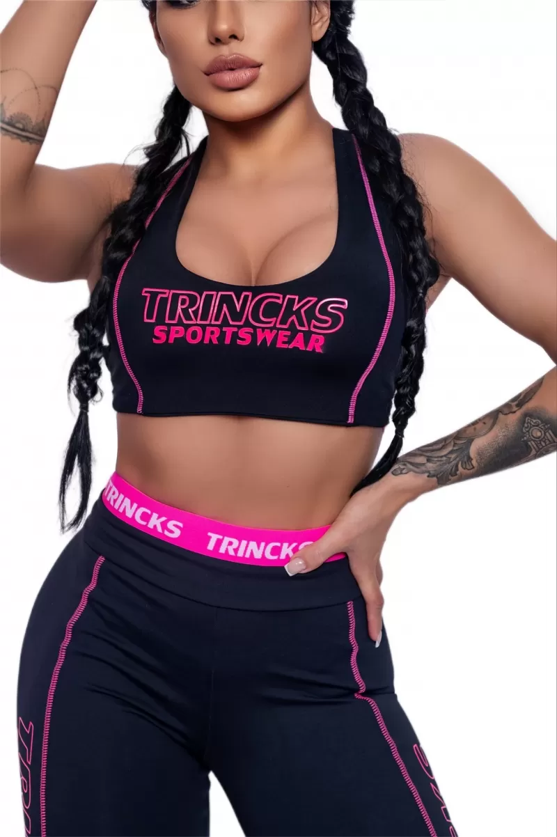 Trincks - Black and Pink Sports Top and Legging Set - 