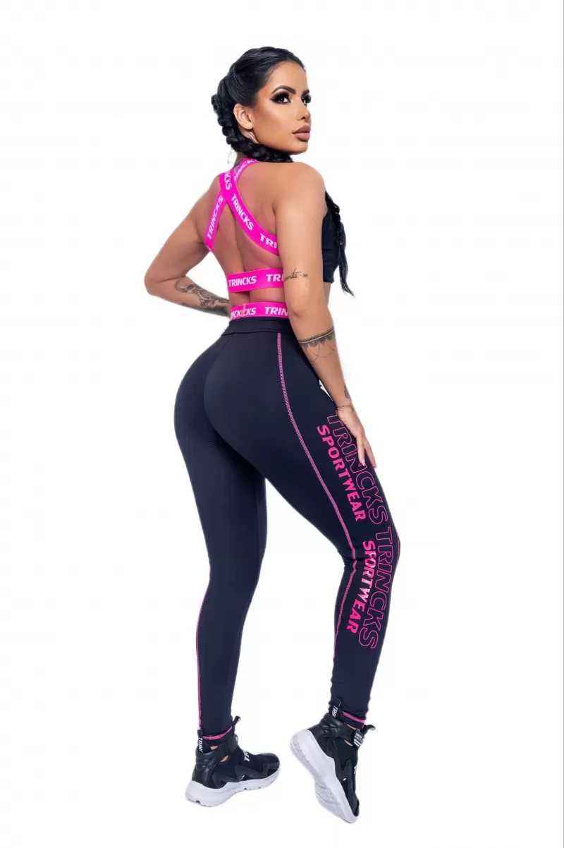 Trincks - Conjunto Legging e Top Sports Preto e Pink - 