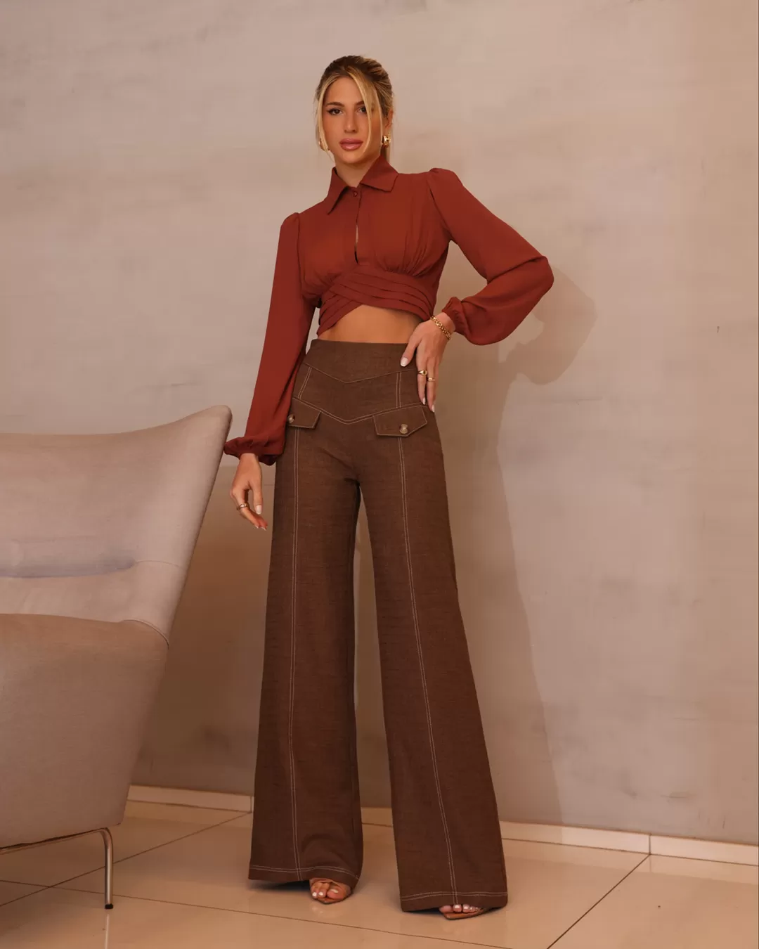 Dot Clothing - Pants Dot Clothing Brown Stitching - 2006MARROM