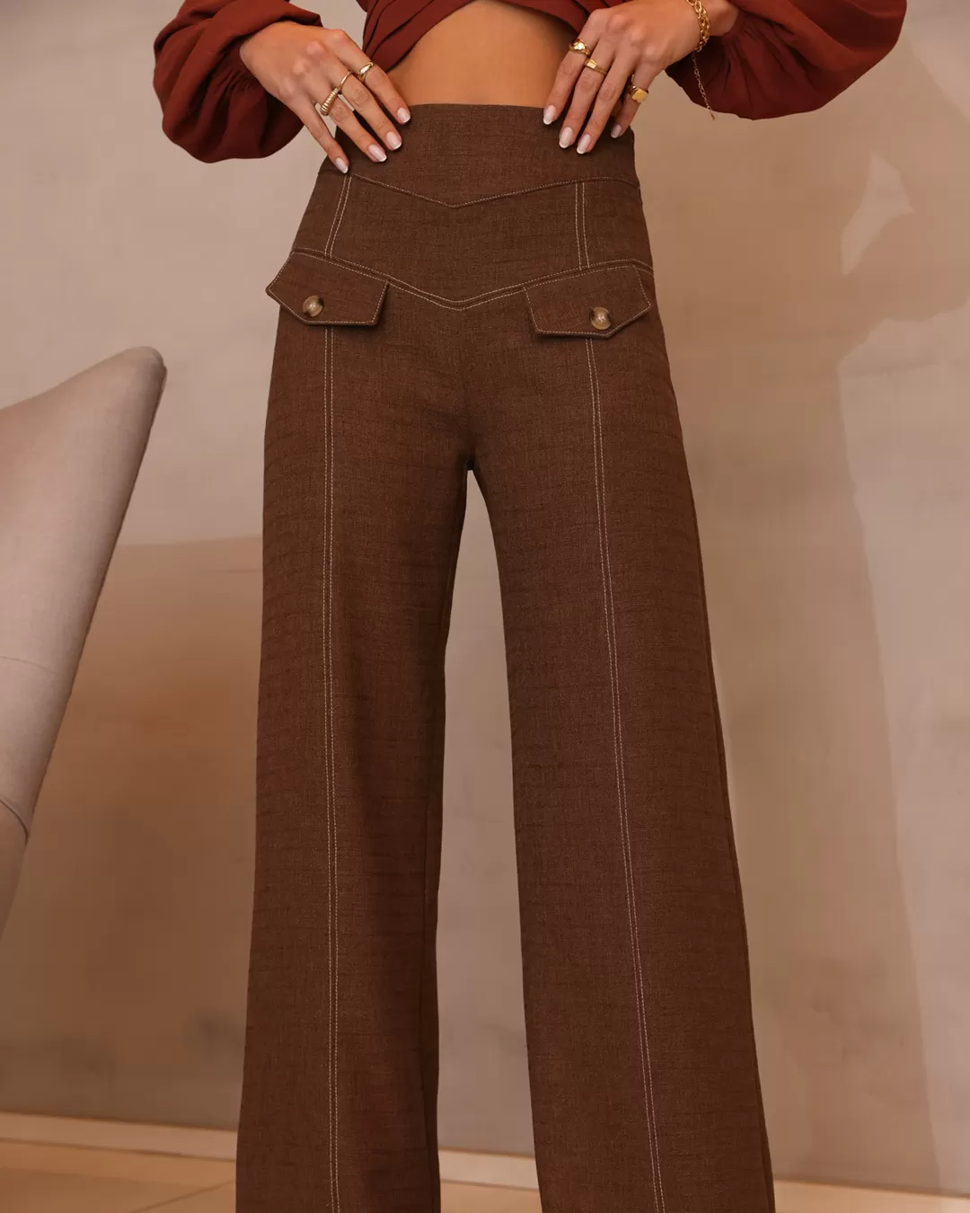 Dot Clothing - Pants Dot Clothing Brown Stitching - 2006MARROM