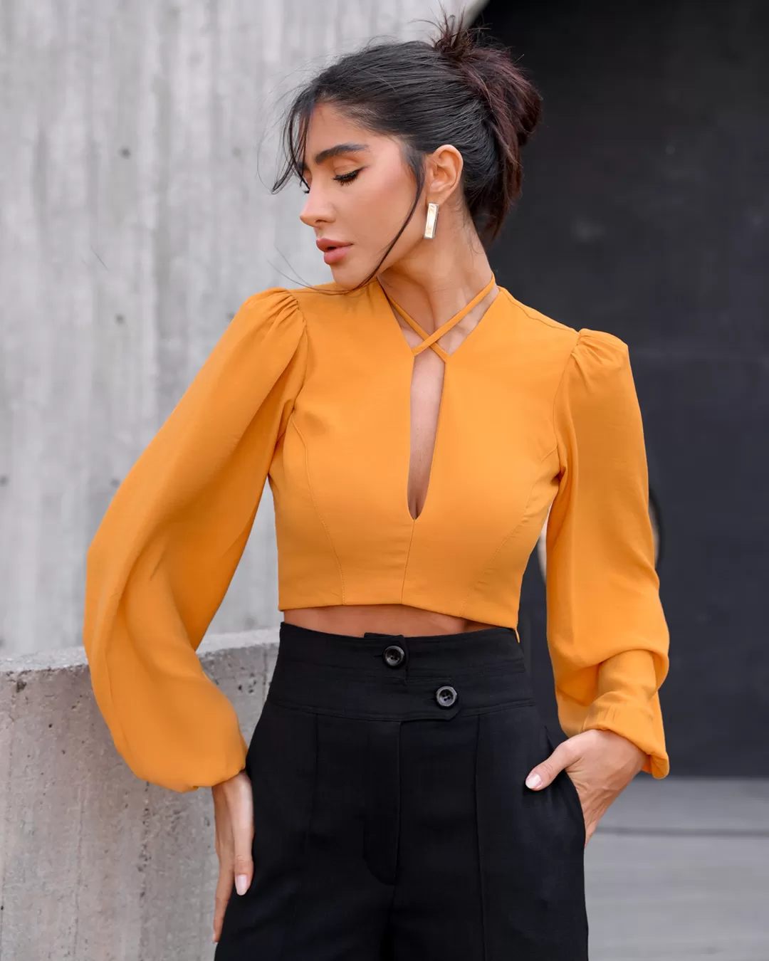 Dot Clothing - Shirt Dot Clothing Cropped Long Sleeve Mustard - 1993AMA