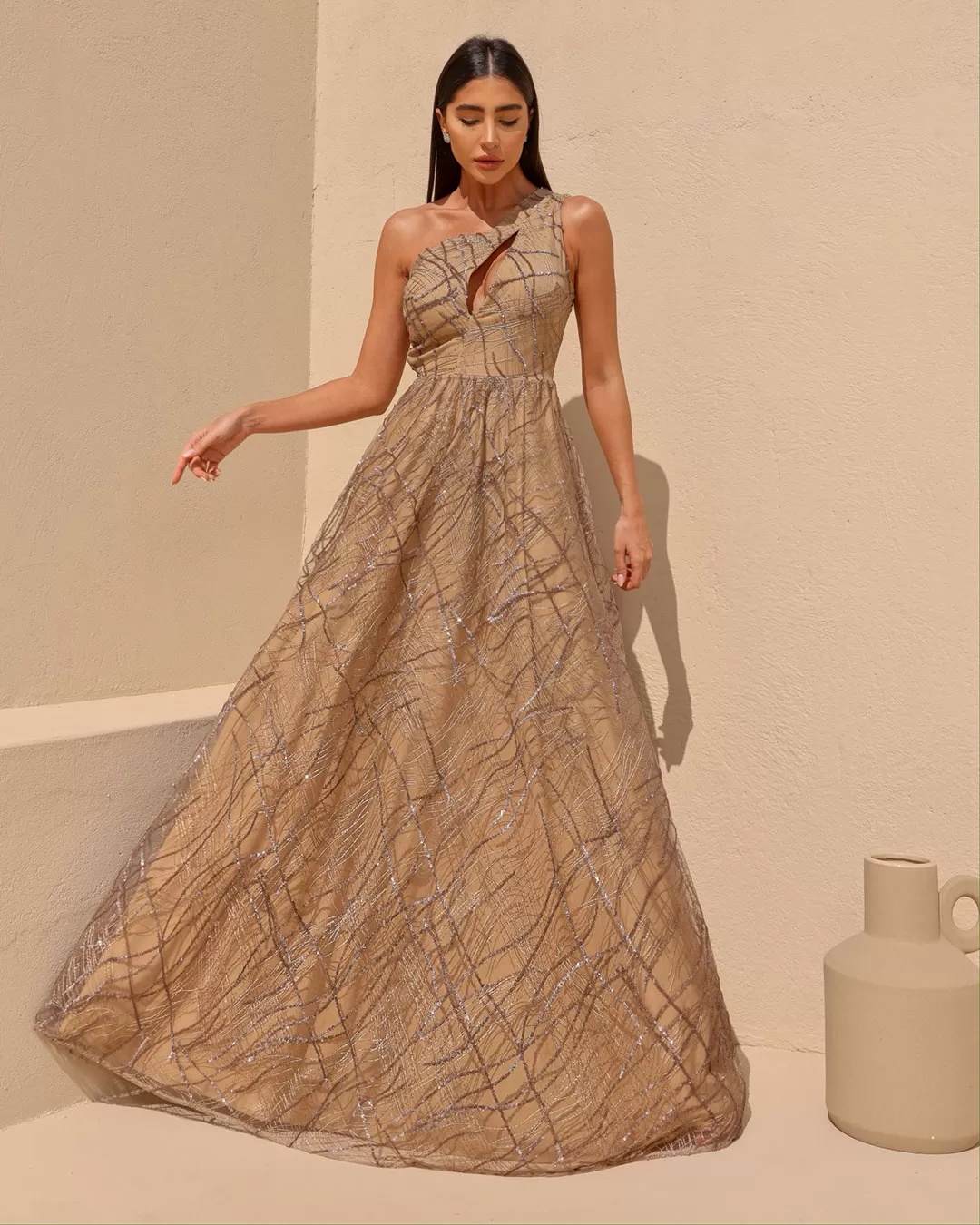 Dot Clothing - Vestido Dot Clothing Longo Um Ombro Dourado - 2053DOURADO