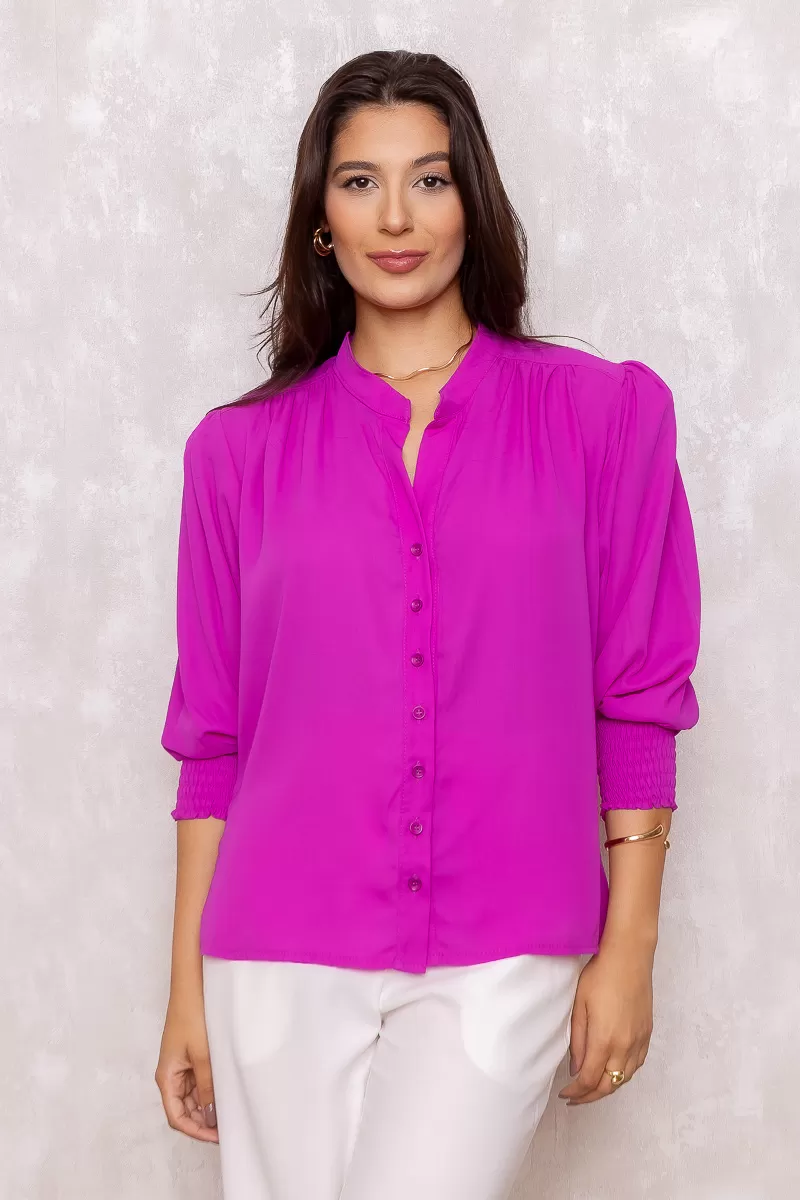 Dot Clothing - Dot shirt priest collar long sleeve Lastex Purple - 0972NFUCSIA