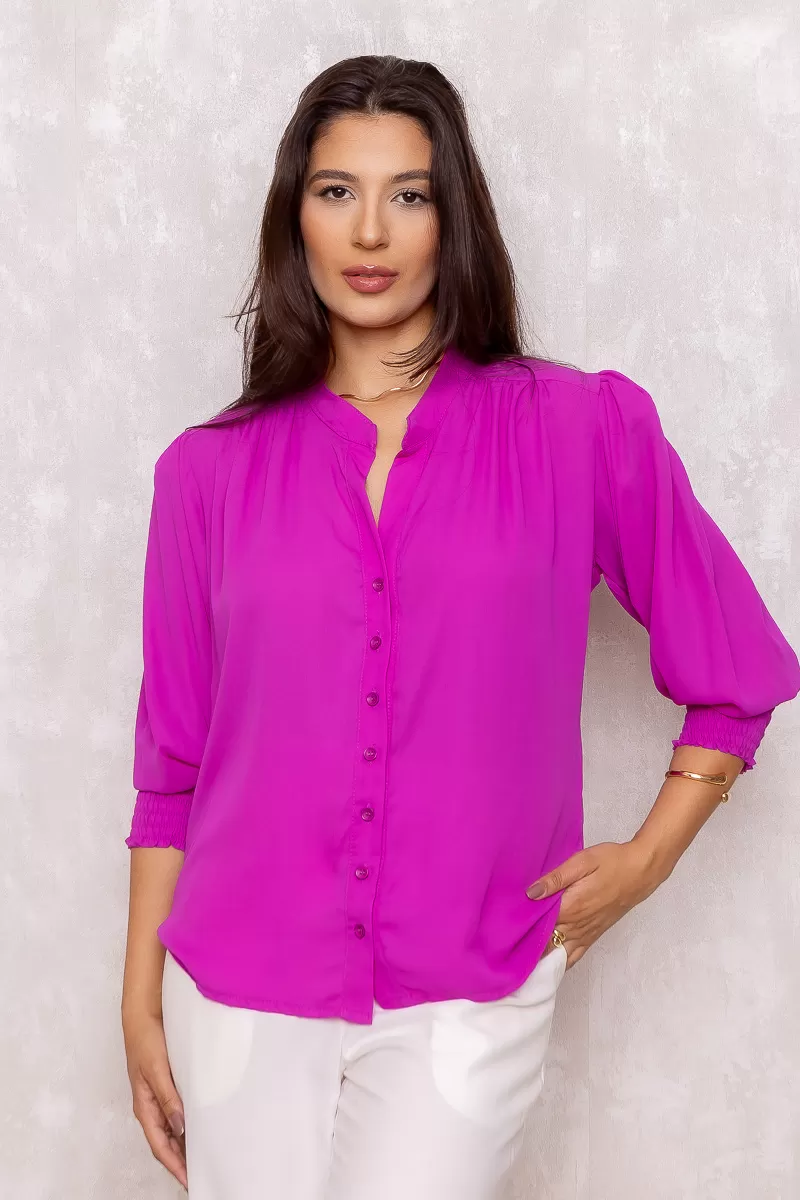 Dot Clothing - Dot shirt priest collar long sleeve Lastex Purple - 0972NFUCSIA