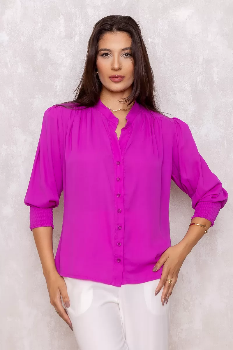Dot Clothing - Dot shirt priest collar long sleeve Lastex Purple - 0972NFUCSIA