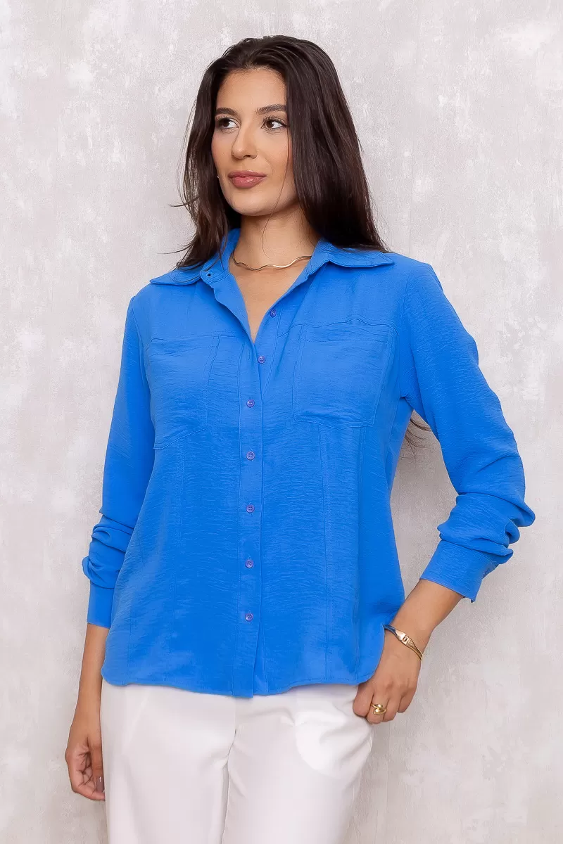 Dot Clothing - Camisa Dot Clothing Manga Longa Azul - 1693AZUL