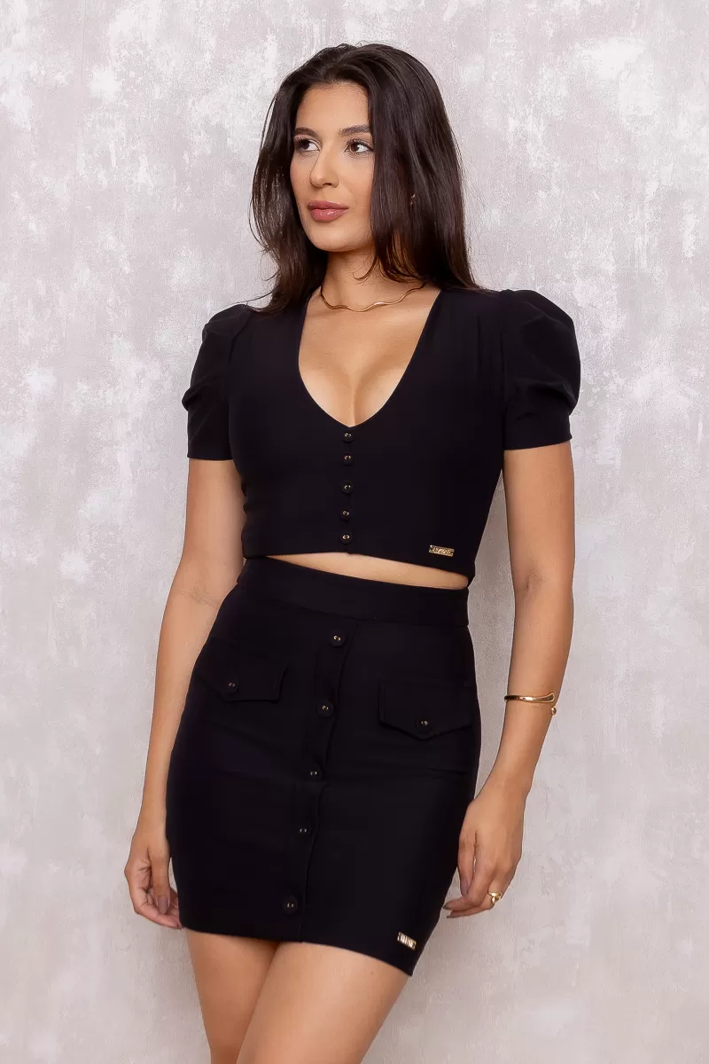 Limone - Conjunto Limone Cropped e Saia Preto - 08-215PRETO