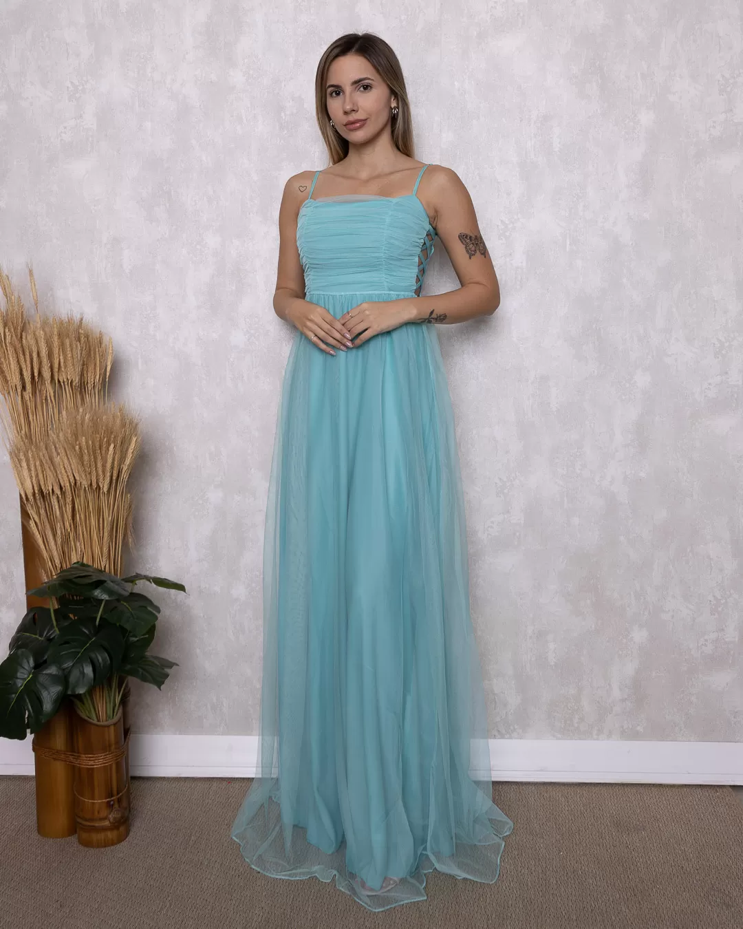 Dot Clothing - Vestido Dot Clothing Longo Vazado Lateral Azul - 1697AZUL