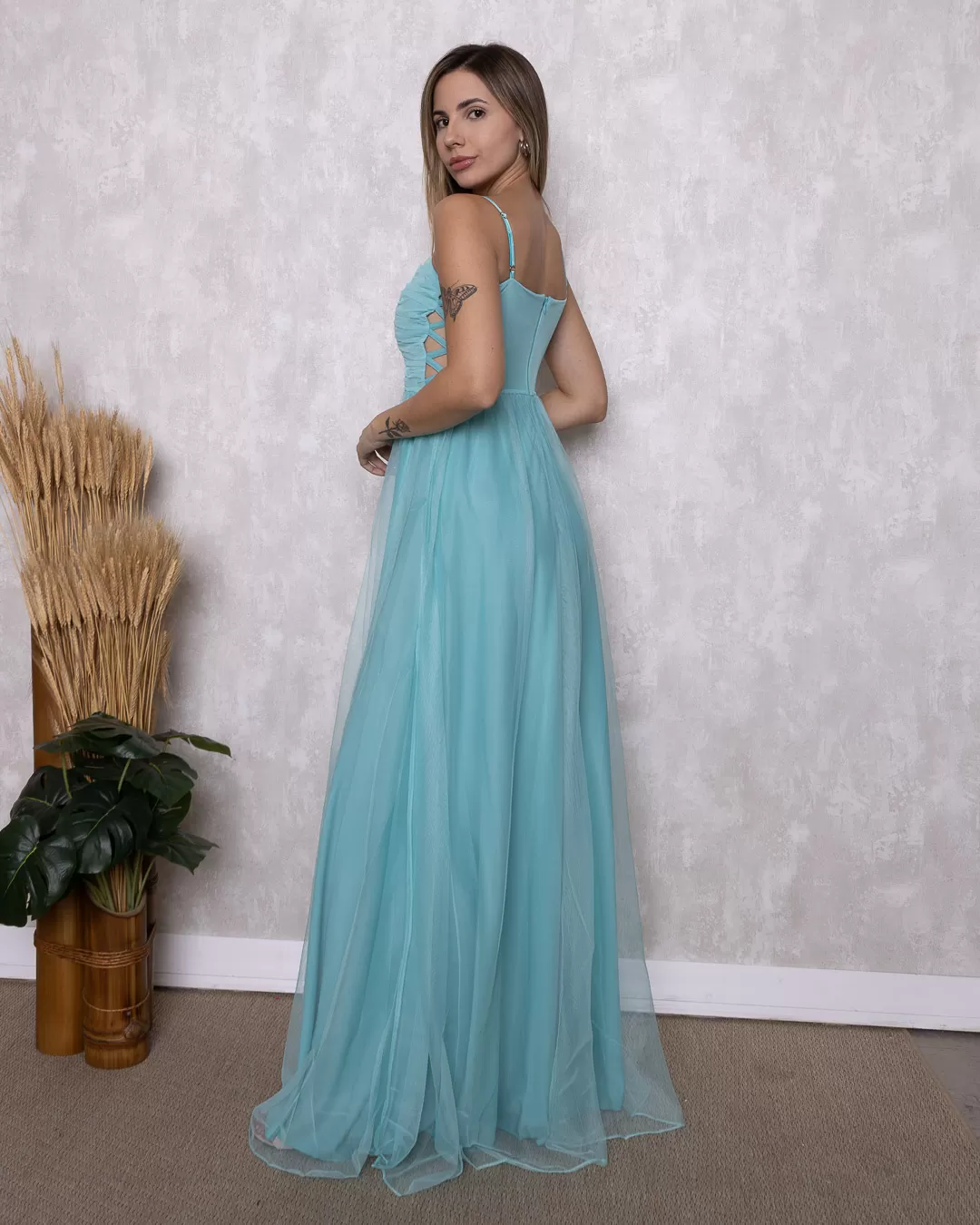 Dot Clothing - Vestido Dot Clothing Longo Vazado Lateral Azul - 1697AZUL