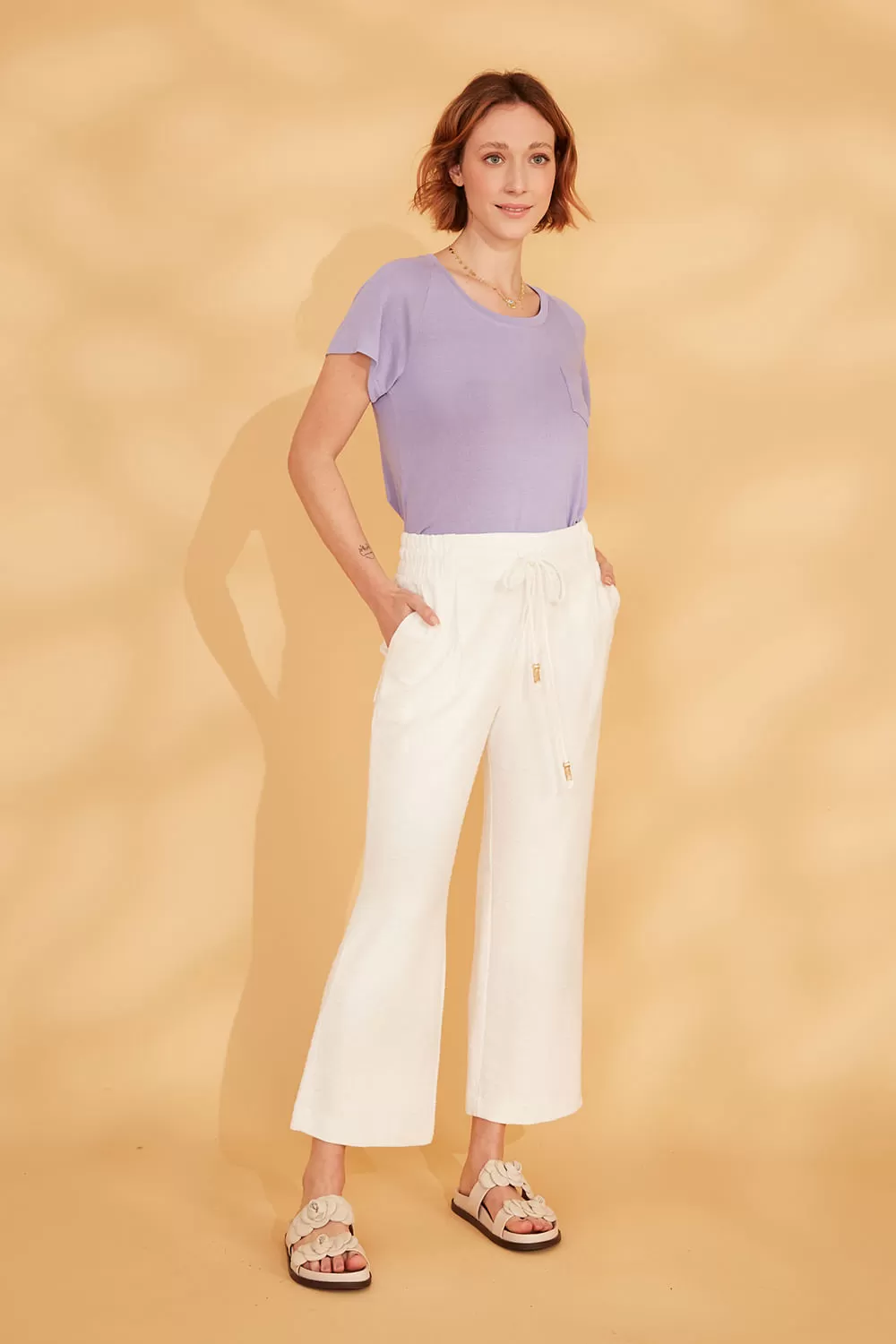 Hidrogênio - CALÇA PANTALONA COM CÓS DE ELÁSTICO RAICA OFF WHITE - 19142018