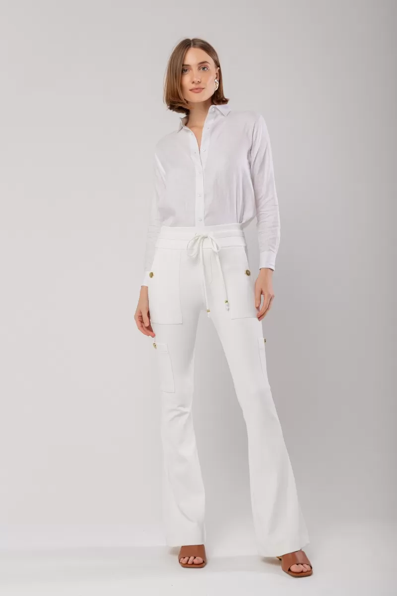 Hidrogênio - CALÇA EMANUELLE FLARE ARTIX CANALETA OFF WHITE - 19086018