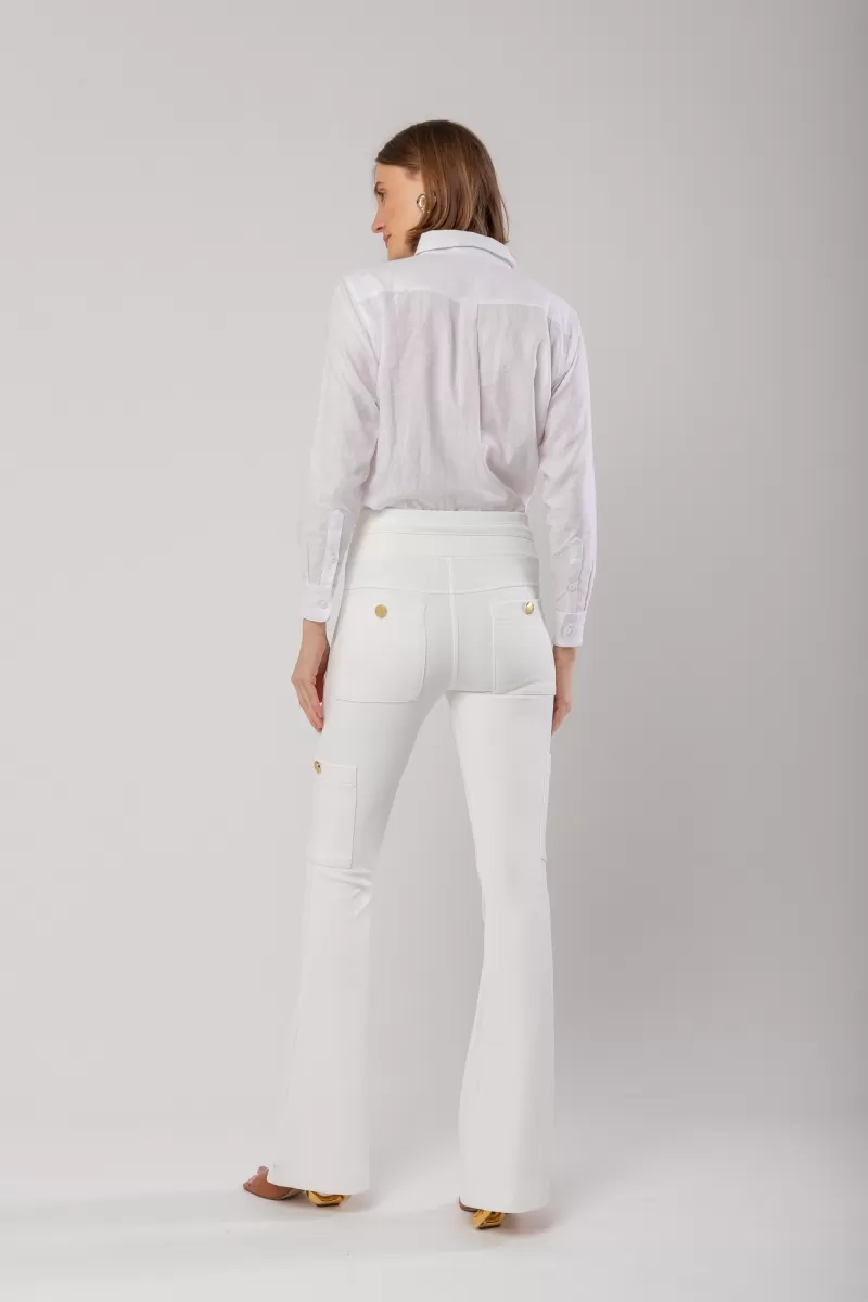 Hidrogênio - CALÇA EMANUELLE FLARE ARTIX CANALETA OFF WHITE - 19086018