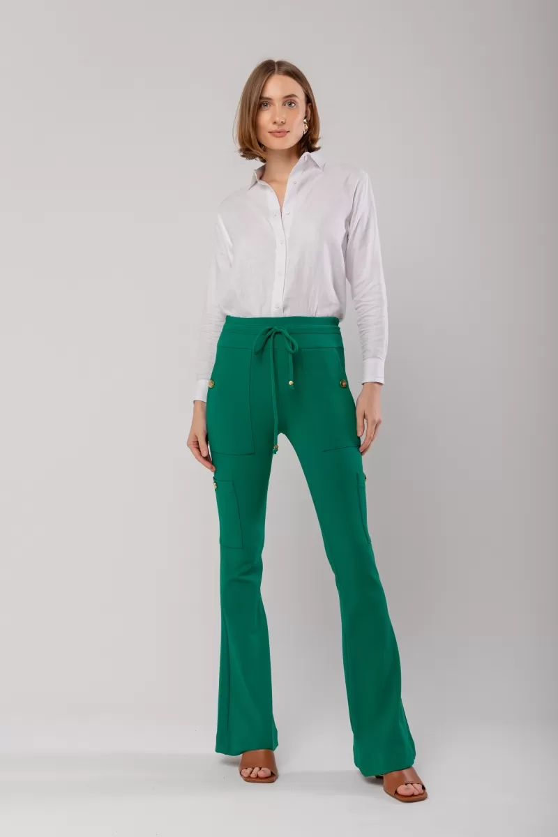 Hidrogênio - CALÇA EMANUELLE FLARE ARTIX CANALETA VERDE BANDEIRA - 19086072