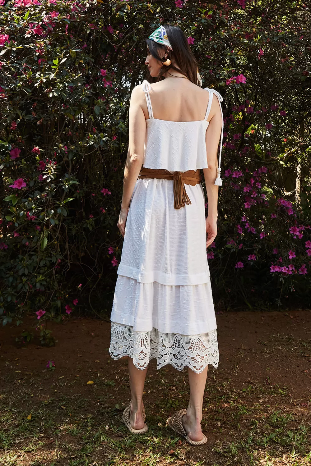 Hidrogênio - SAIA MIDI COM PREGAS E RENDA OFF WHITE - 19207018