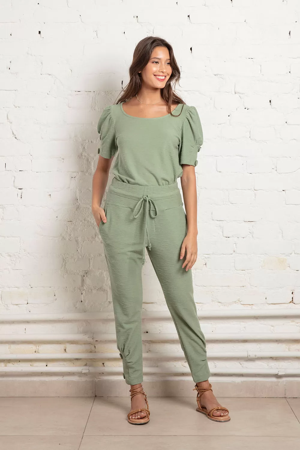 Hidrogênio - SILVER GREEN BLOUSE WITH BUTTONS ON THE SLEEVE - 18865398