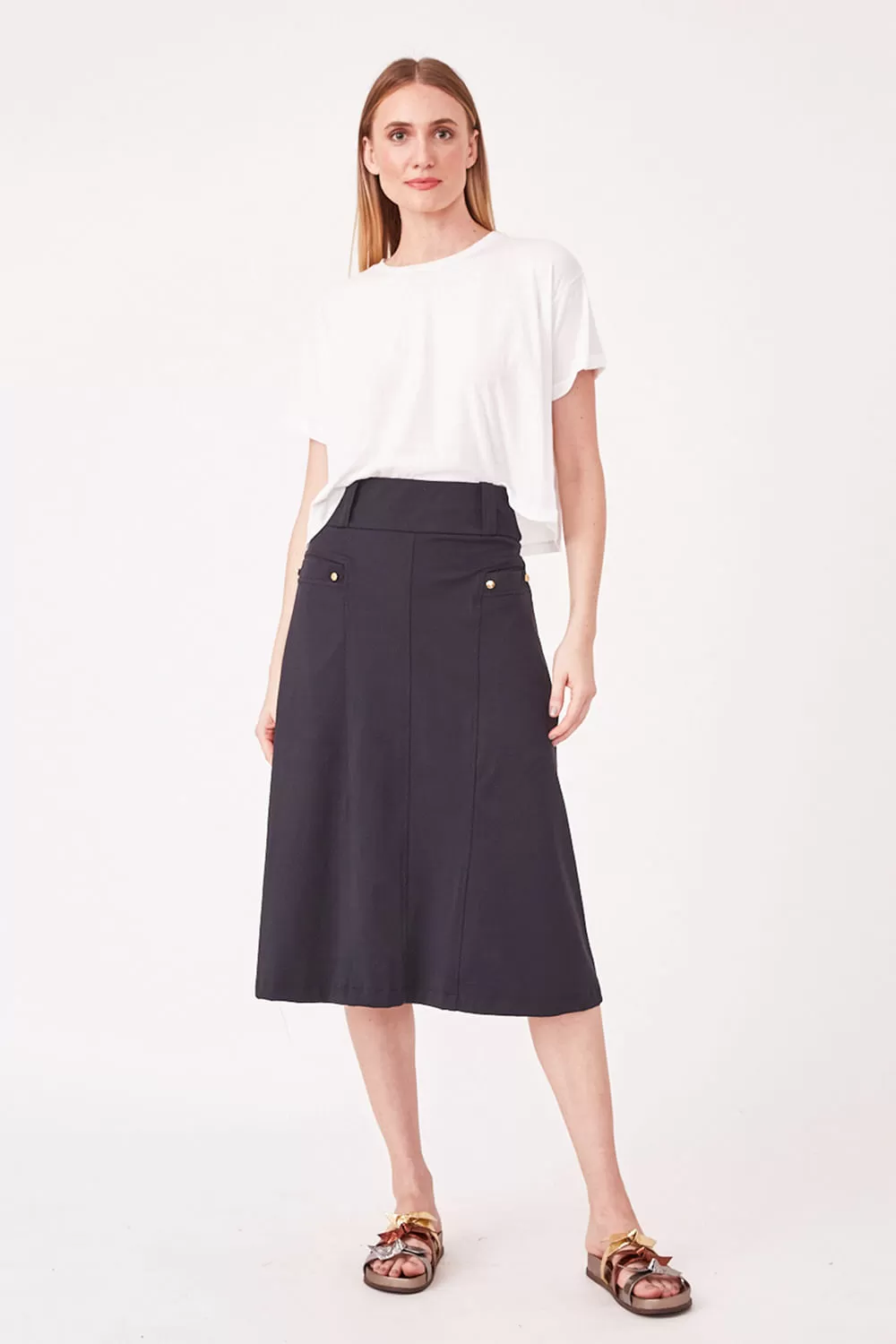 Hidrogênio - SAIA MIDI C/ BOLSOS FRONTAL PRETO - 19614001