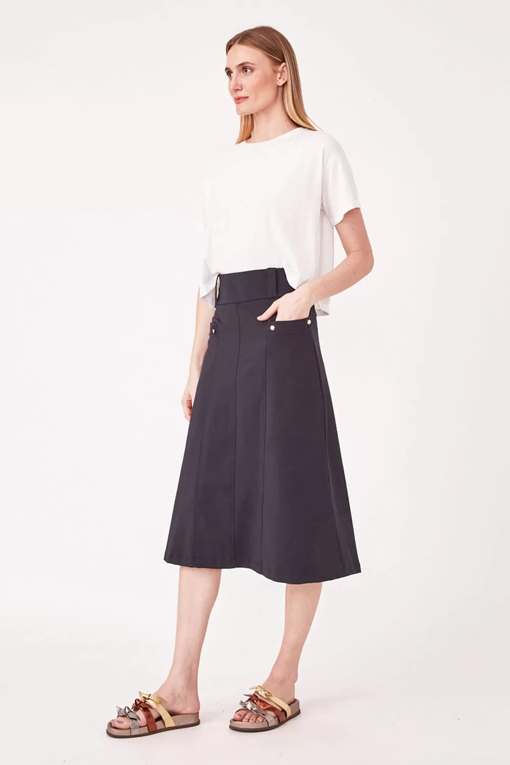 Hidrogênio - SAIA MIDI C/ BOLSOS FRONTAL PRETO - 19614001