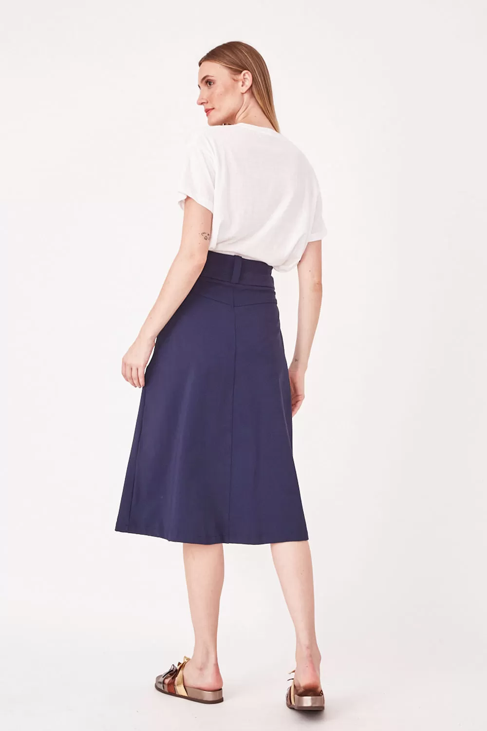 Hidrogênio - NAVY MIDI SKIRT WITH FRONT POCKETS - 19614004