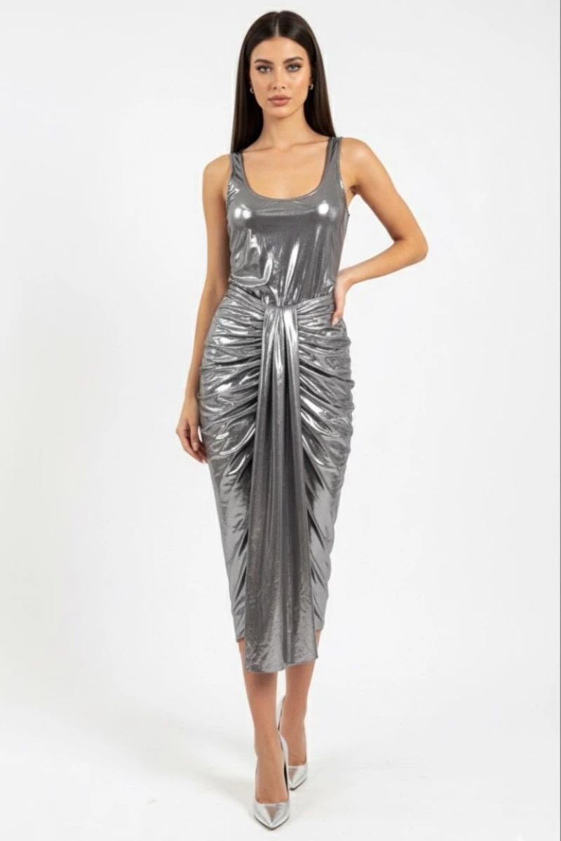 Hidrogênio - MIDI SKIRT WITH SILVER DRAPPING - 19692058