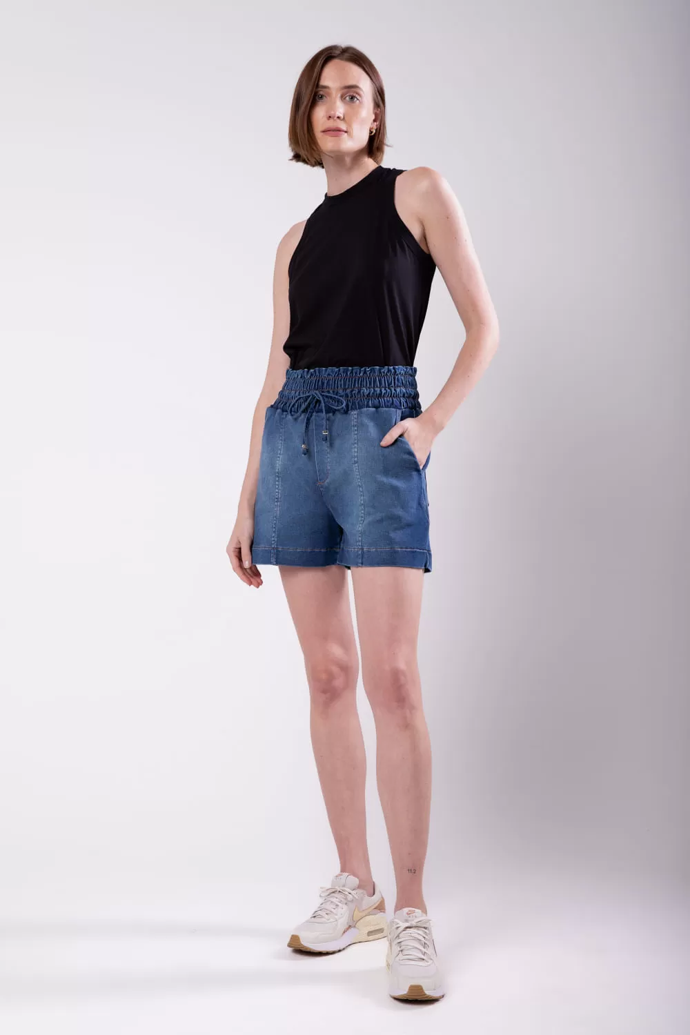 Hidrogênio - DENIM MESH BERMUDA WITH ELASTIC JEANS WAIST - 19611042