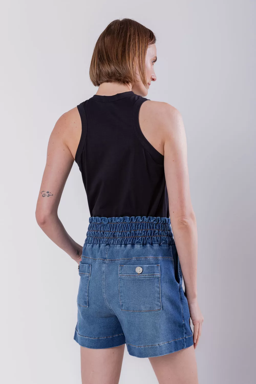 Hidrogênio - DENIM MESH BERMUDA WITH ELASTIC JEANS WAIST - 19611042
