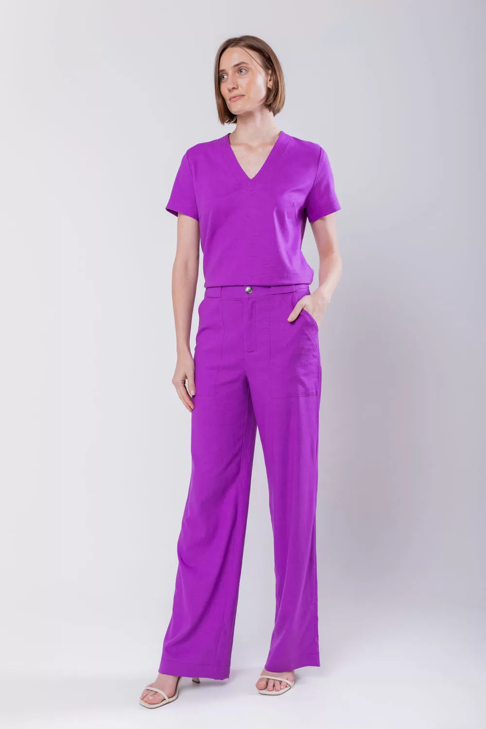 Hidrogênio - CALÇA RETA DE LINHO MISTO MARIA ANTONIA BEAUTYBERRY - 19716501