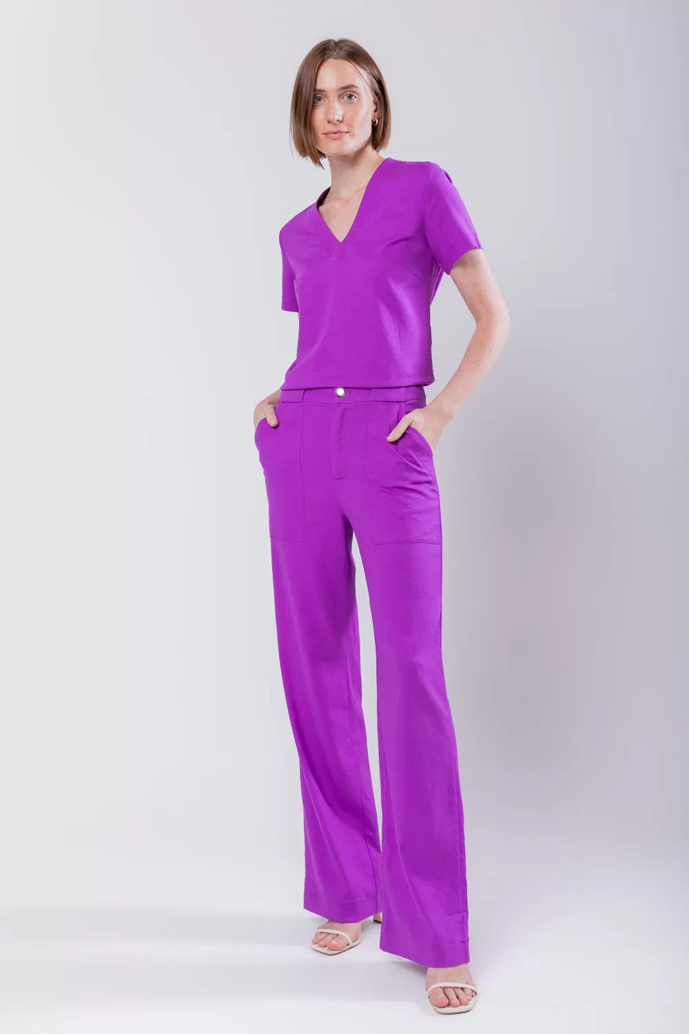 Hidrogênio - CALÇA RETA DE LINHO MISTO MARIA ANTONIA BEAUTYBERRY - 19716501