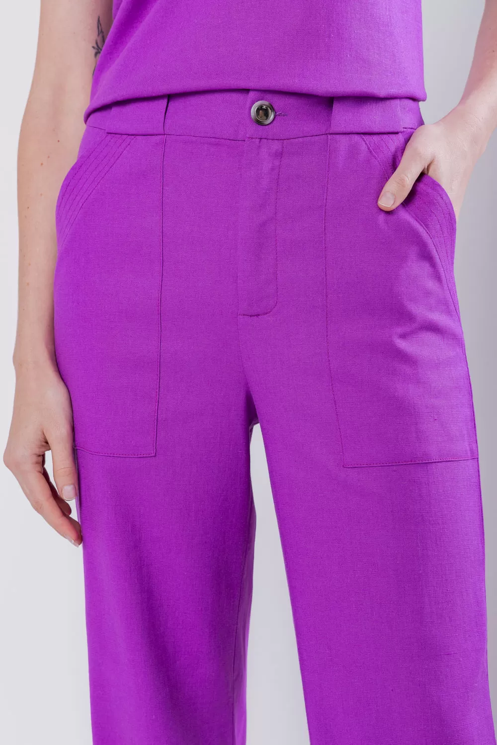 Hidrogênio - CALÇA RETA DE LINHO MISTO MARIA ANTONIA BEAUTYBERRY - 19716501