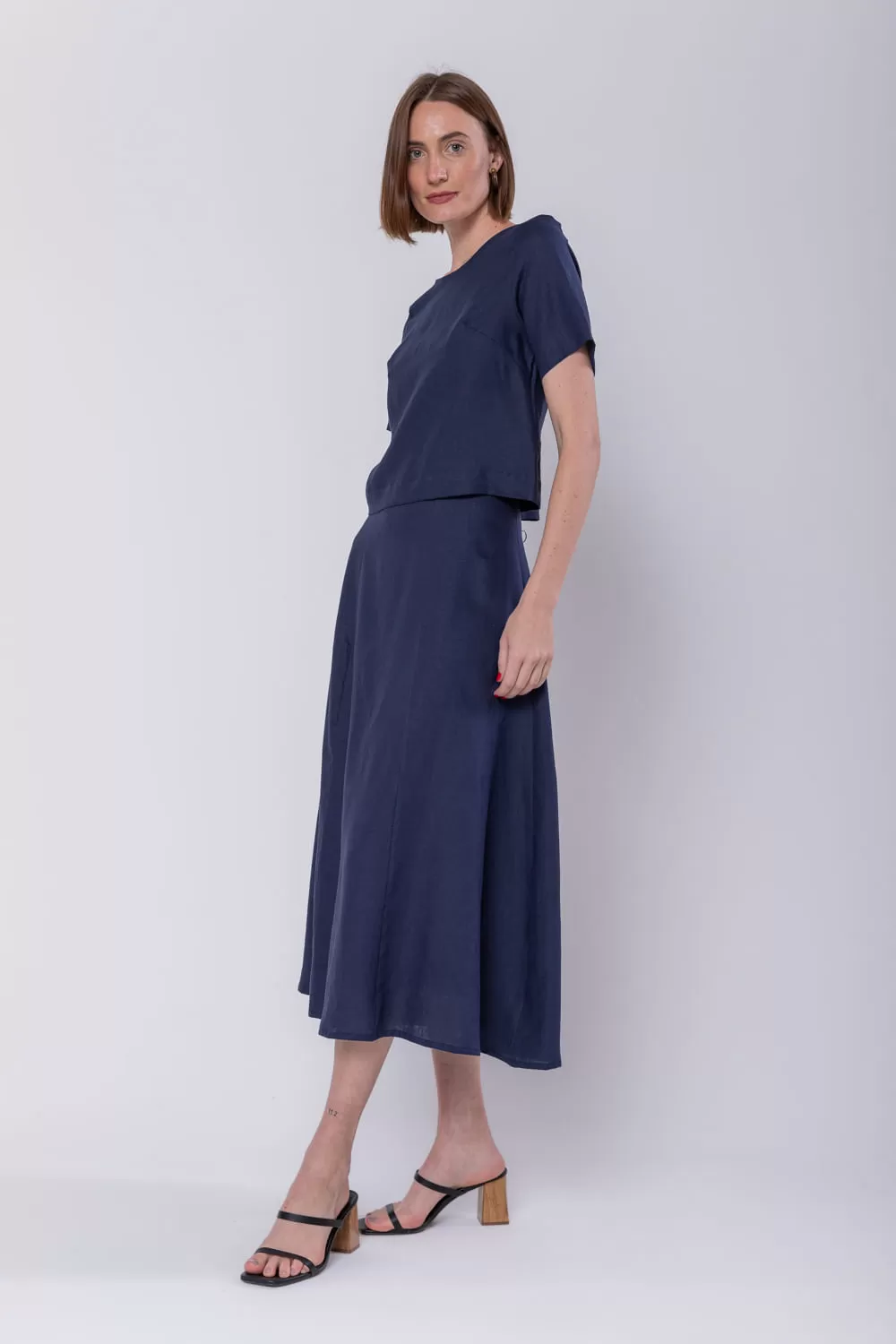 Hidrogênio - NAVY EVASE MIDI SKIRT - 19794004