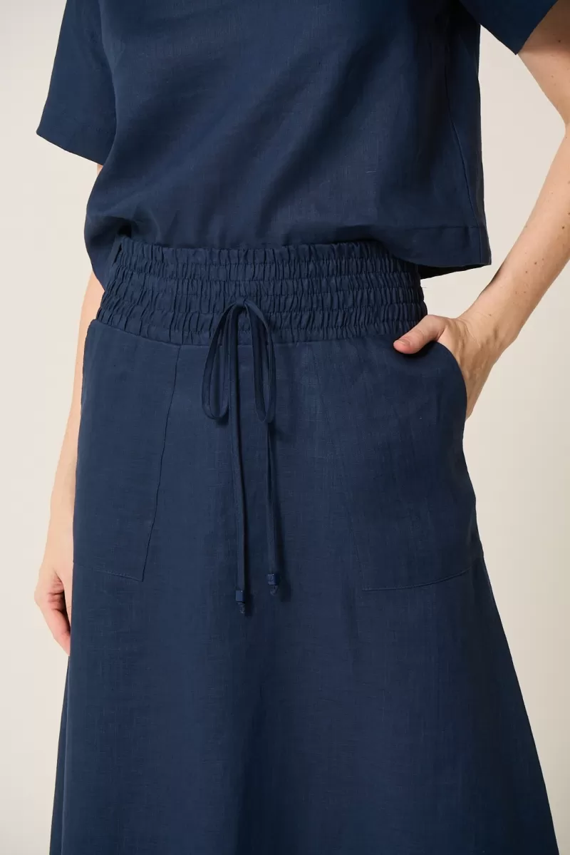 Hidrogênio - SAIA EVASE MIDI 100% LINHO MARINHO - 19800004