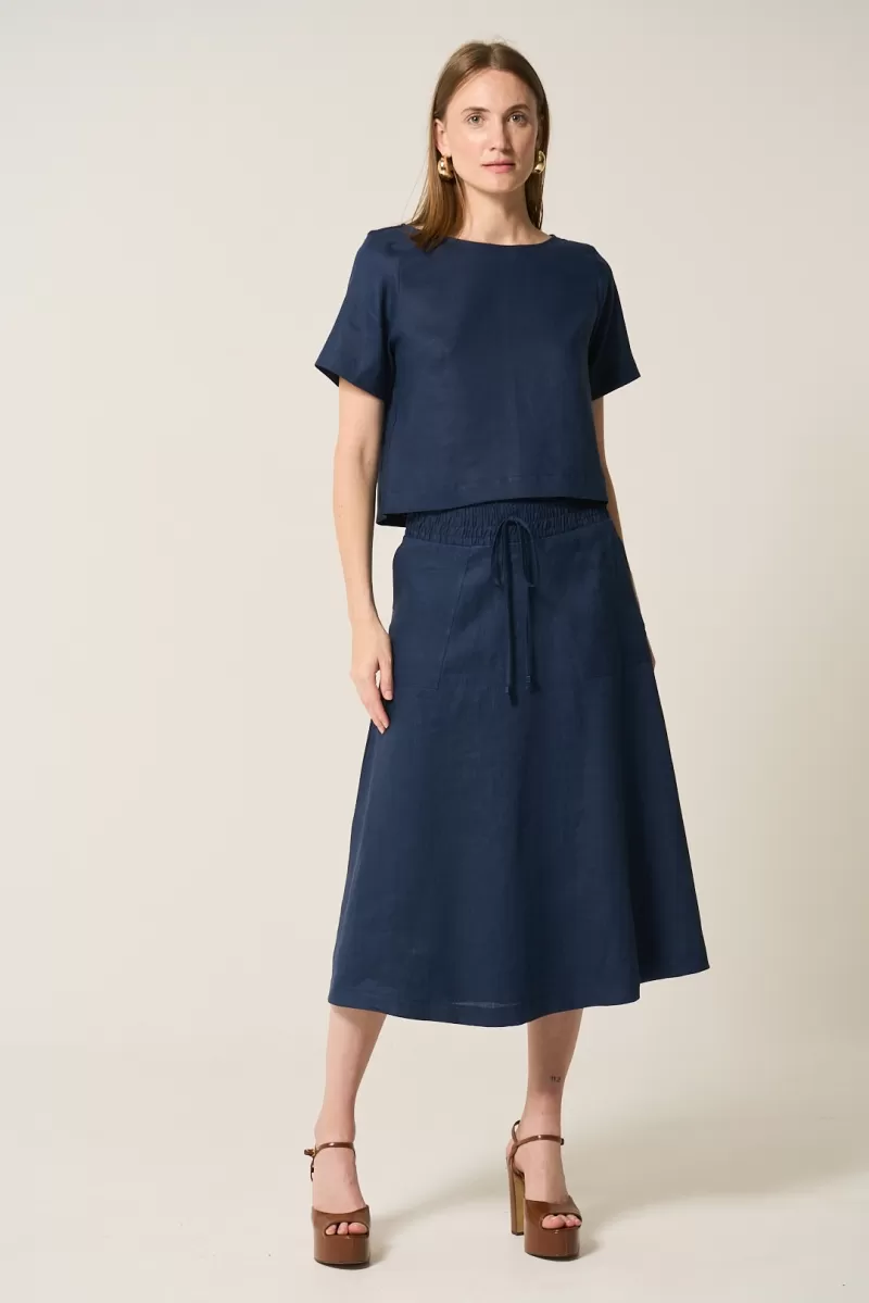 Hidrogênio - NAVY LINEN CROPPED BLOUSE - 19801004