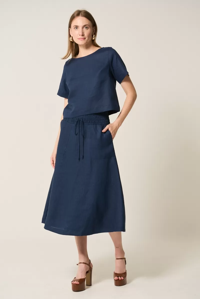 Hidrogênio - NAVY LINEN CROPPED BLOUSE - 19801004