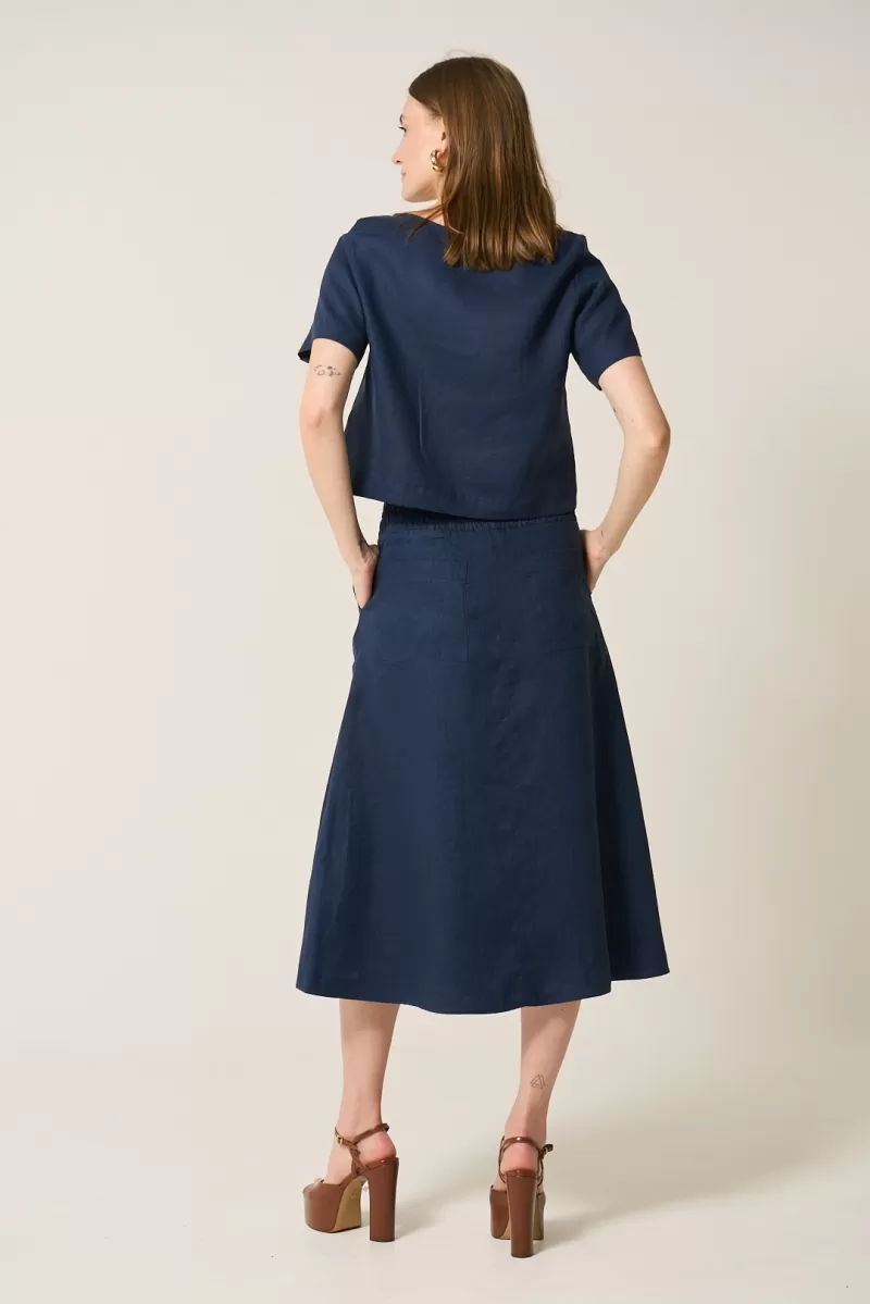 Hidrogênio - NAVY LINEN CROPPED BLOUSE - 19801004