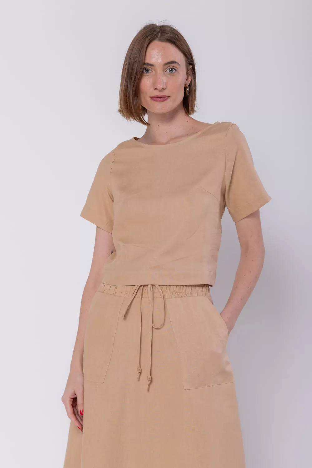 Hidrogênio - CARAMEL LINEN CROPPED BLOUSE - 19801029