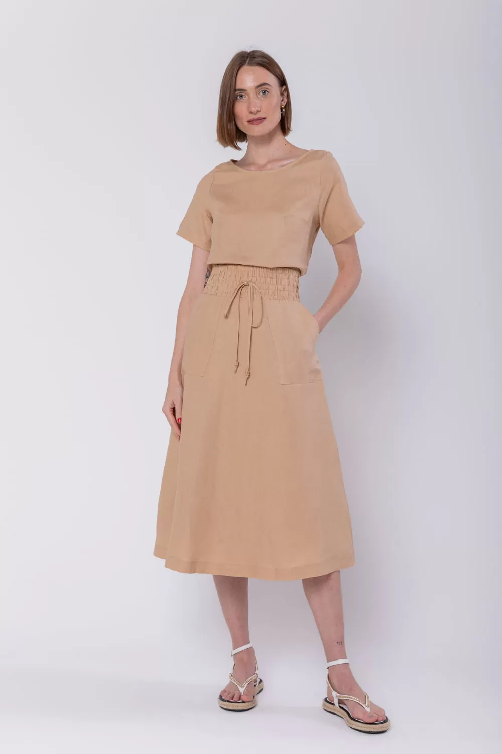 Hidrogênio - CARAMEL LINEN CROPPED BLOUSE - 19801029