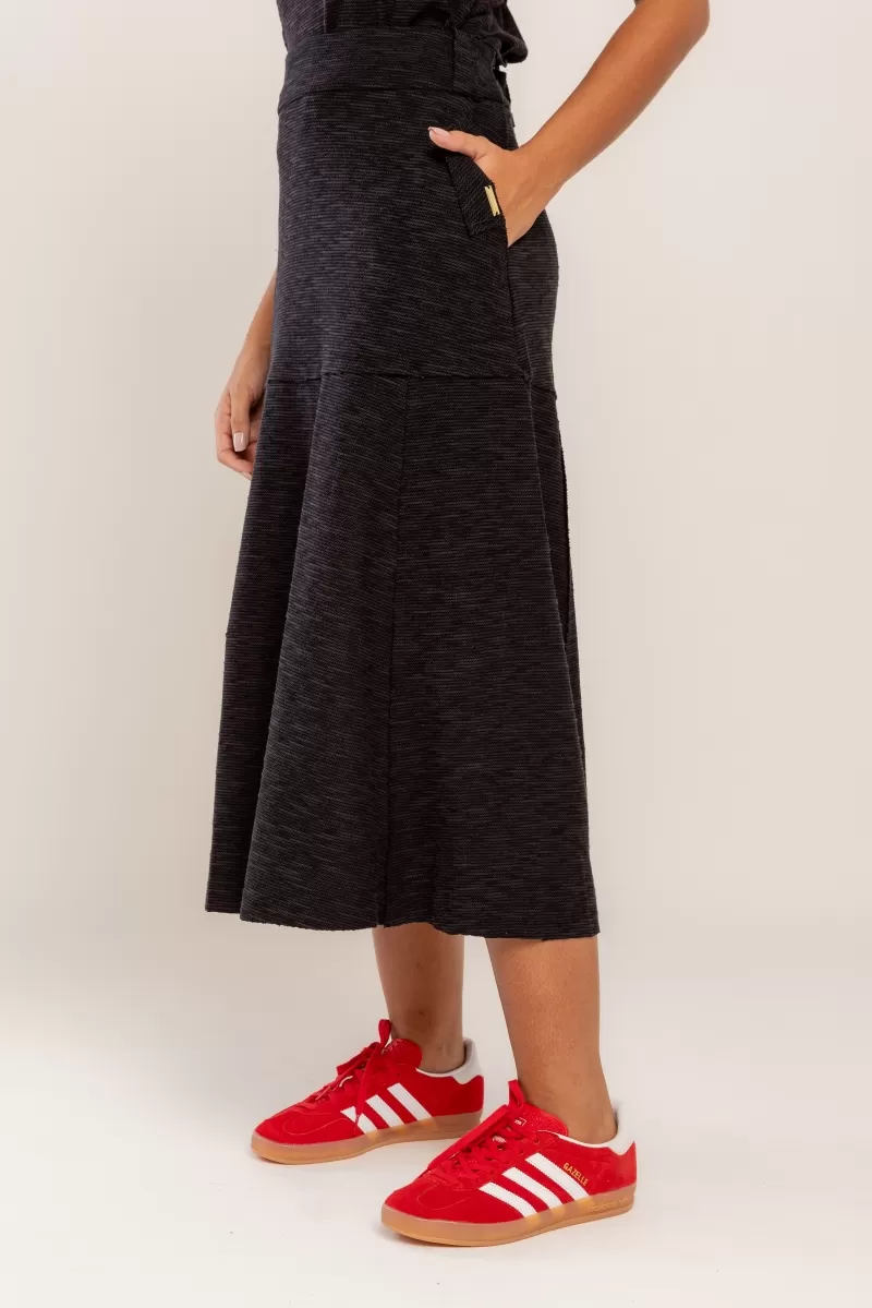 Hidrogênio - EVASE MIDI THREAD SKIRT BLACK - 19805001