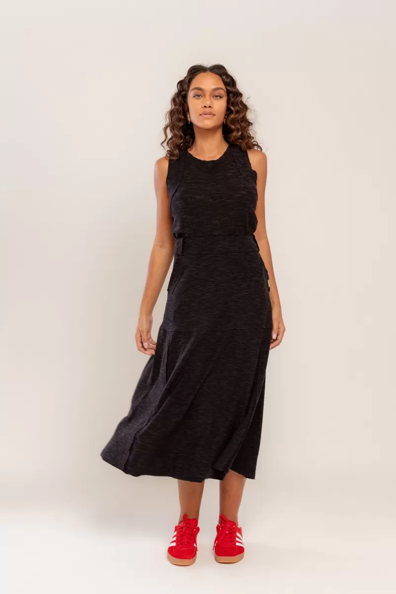 Hidrogênio - EVASE MIDI THREAD SKIRT BLACK - 19805001