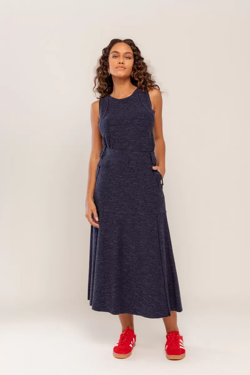 Hidrogênio - NAVY THREAD EVASE MIDI SKIRT - 19805004