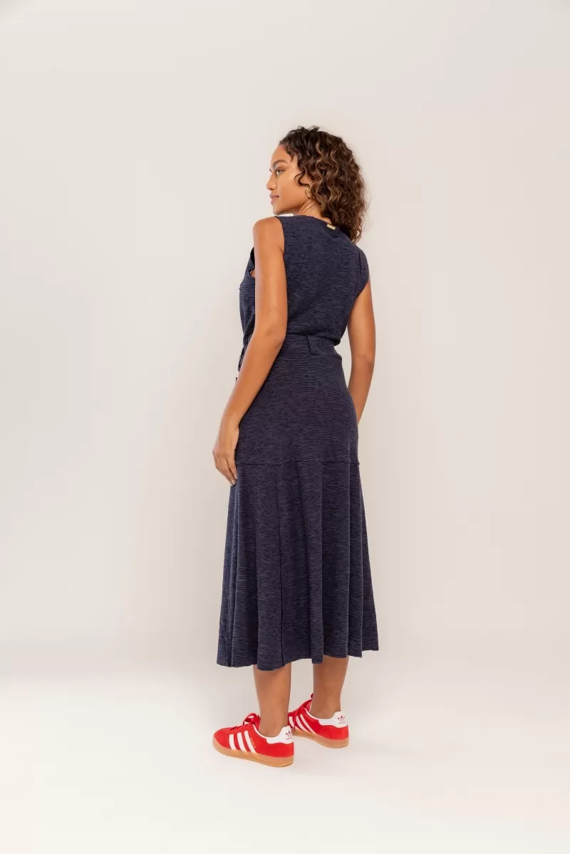 Hidrogênio - NAVY THREAD EVASE MIDI SKIRT - 19805004