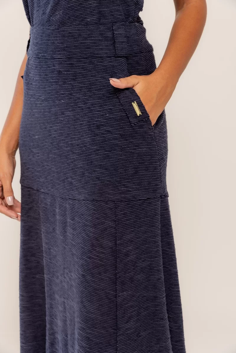Hidrogênio - NAVY THREAD EVASE MIDI SKIRT - 19805004